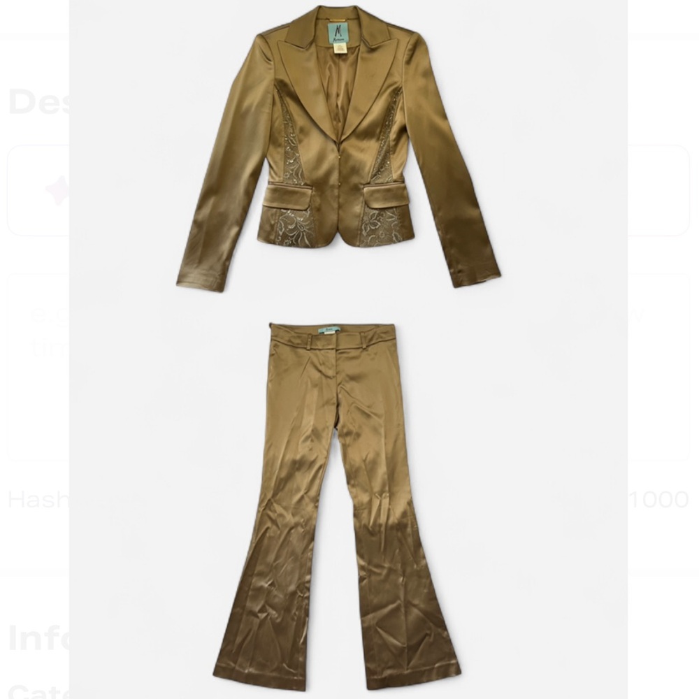 Marciano Champagne Gold Lace Blazer Bootcut Pants Set Size 2 READ